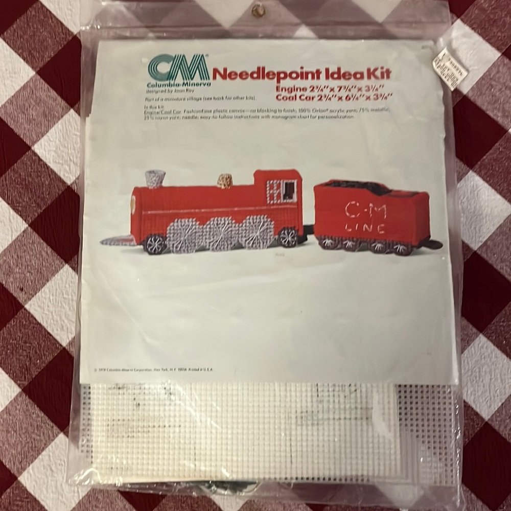 Vintage Needlepoint Idea Kit. Engine and Coal Car.  Columbia Minerva Joan Ray.